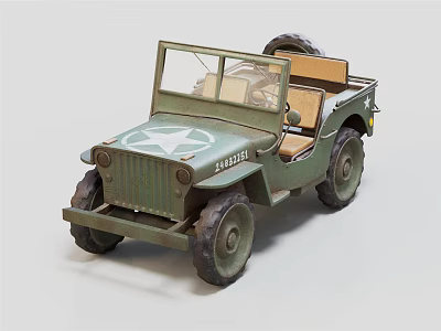 Vintage Green Military Jeep Model With Open Top And Star Emblem 3d model