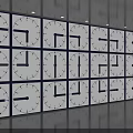 Large Clock Wall With Multiple Gridded Clocks Showing Different Times And Person Observing 3d model