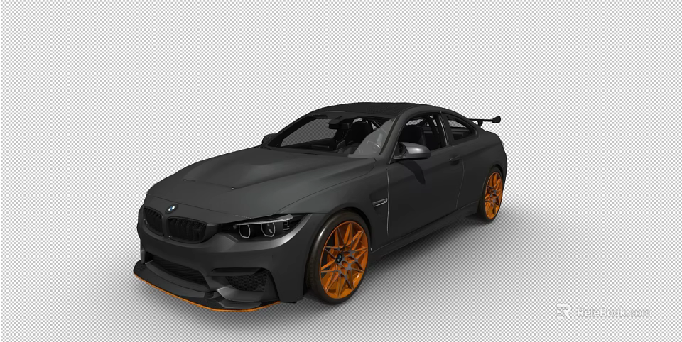 Black BMW Two Door Sports Car With Orange Wheels And Sporty Design 3d model 