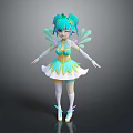 Colorful Fairy Character With Turquoise Pigtails Green Wings And Teal Yellow Dress