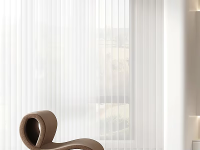 Brown Leisure Chair With Modern Curved Design By White Blinds And Scenic View 3d model