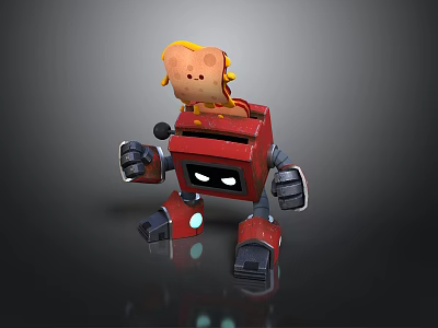 Red Computer Robot With Square Body Black Eyes Gray Arms Red Legs And Yellow Top 3d model