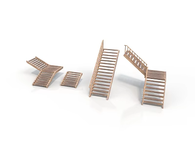 Wooden Staircase Components With Straight Designs Handrails And Step Models 3d model