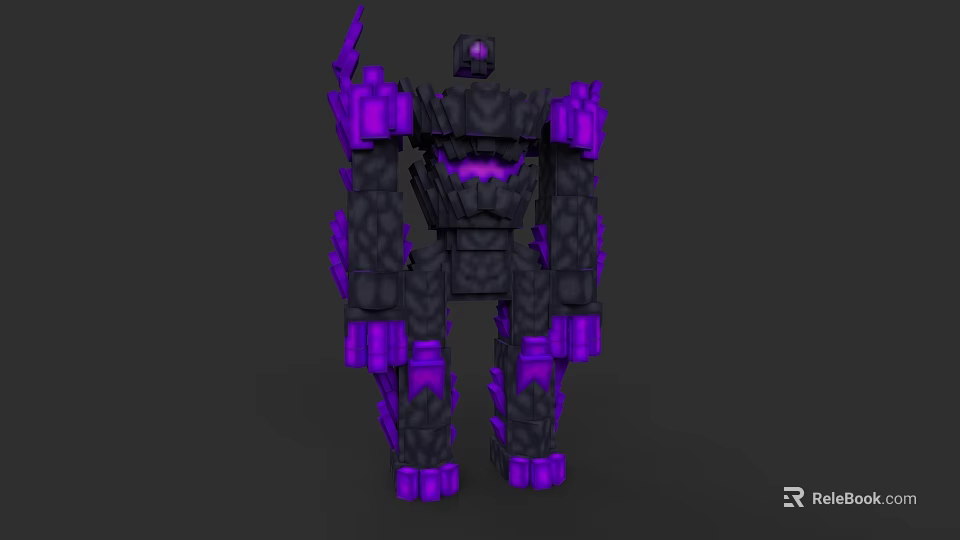 Robot Character As Mechanical Creature With Black Purple Glowing Armored Structure 3d model 