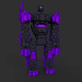 Robot Character As Mechanical Creature With Black Purple Glowing Armored Structure