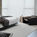 Modern Minimalist Bedroom With Dark Wooden Walls King Size Bed And Floor To Ceiling Windows