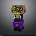 Colorful Electronic Device With Orange Display Purple Panel Golden Symbol And Black Base