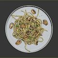 Delicious Spaghetti Tossed With Fresh Mushrooms And Green Onions On White Plate