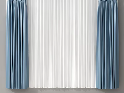 Blue and White Double Layer Curtains With Soft Fabric For Interior Decoration 3d model