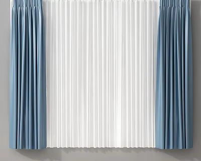 Blue and White Double Layer Curtains With Soft Fabric For Interior Decoration 3d model