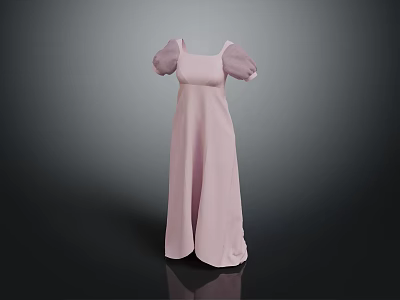 Pink Long Evening Dress With Square Neckline And Puff Sleeves Design 3d model