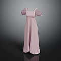 Pink Long Evening Dress With Square Neckline And Puff Sleeves Design