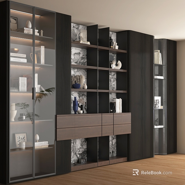 Modern Glass Decorative Cabinet Display Cabinet Bookcase Decorative Ornaments texture