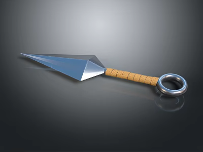 Sharp Stainless Steel Throwing Dagger With Wooden Grip And Metal Ring 3d model