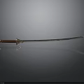 Traditional Sword With Red Handle Golden Decoration And Silver Blade On Smooth Surface Reflection