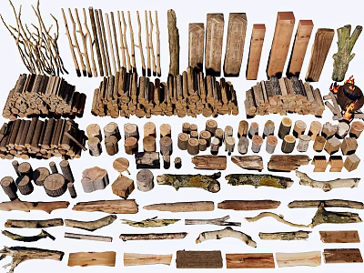 Assorted Natural Stones and Wood in Various Sizes Shapes and Raw Forms 3d model