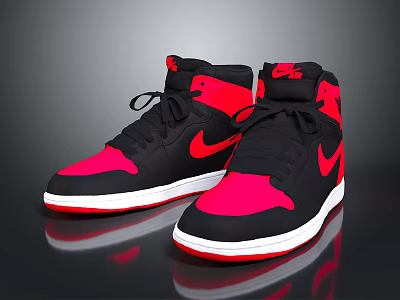 Stylish Black Red White High Top Sneakers With Nike Swoosh And Casual Design 3d model