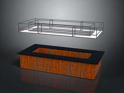 Modern Furniture With Black Metal Frame Shelf And Brown Wooden Top Cabinet 3d model