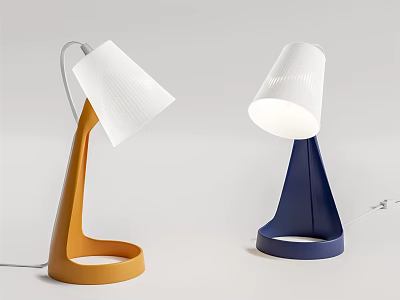 Modern Table Lamp with Orange Blue Ring Shaped Base White Conical Shade Contemporary Design 3d model