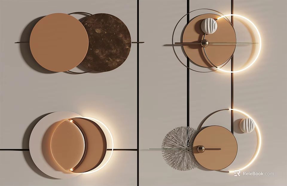 Modern Wall Decor With Geometric Circular Shapes And Illuminated Lighting Design 3d model