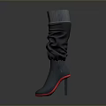 Stylish Black Women's High Heel Boots With Ruched Cuff Red Heel For Daily Wear
