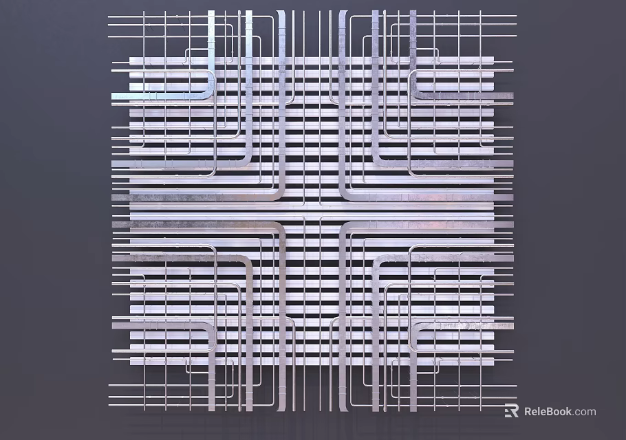 Modern Ceiling Design Featuring Metal Grille Lines And Geometric Pattern 3d model