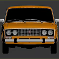 Orange Vintage Sedan With Black Windows And Retro Body Design