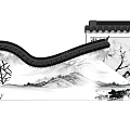 Chinese Garden Wall Design with Curved Eaves Landscape Painting Plum Blossom and Geometric Hollow