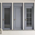 Gray Hinged Doors with Various Glass Panel Designs and Golden Handles in Modern Interior