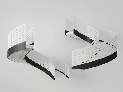 Modern Spiral Staircase Design With White Perforated Panels And Black Edges 3d model