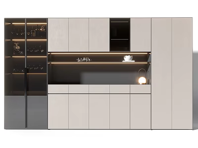 Modern Wine Cabinet With Glass Display Doors Built in Lighting And Storage Shelves 3d model