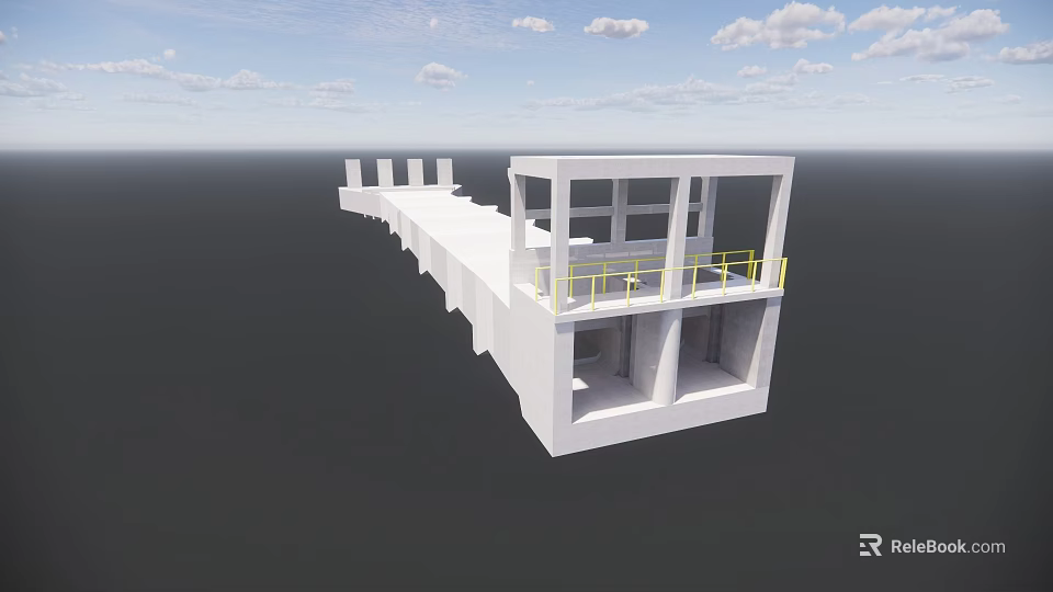 Modern White Building Exterior Wall With Multiple Windows And Balcony Railings 3d model 
