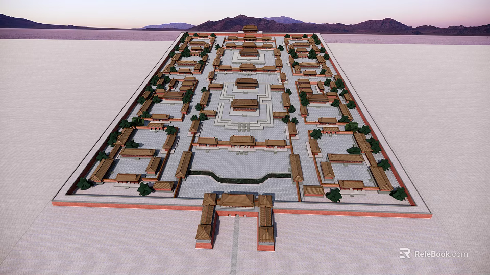 Ancient Architecture Complex Featuring Symmetrical Layout Courtyards And Traditional Design 3d model 