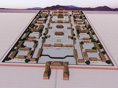Ancient Architecture Complex Featuring Symmetrical Layout Courtyards And Traditional Design 3d model
