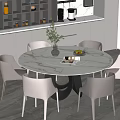 Elegant Modern Dining Table Set With Round Marble Tabletop And Light Colored Upholstered Chairs 3d model