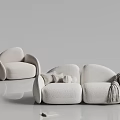Modern Cream Plush Sofa Set With Curved Design Accent Pillows And Throw Blanket