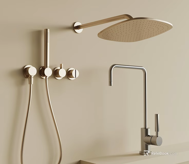 Modern Bathroom Shower System With Rain Shower Head Control Knobs And Handheld Sprayer 3d model 