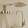 Modern Bathroom Shower System With Rain Shower Head Control Knobs And Handheld Sprayer