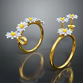 Elegant Gold Rings With White Daisy Flower Decorative Jewelry Design