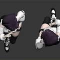 Anime Female Characters With Purple Short Hair White Tops Black Shorts Front Back Poses
