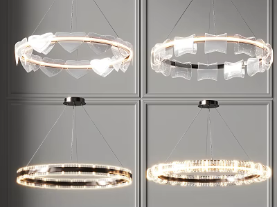 Modern Circular Chandeliers With Transparent Decorative Elements And Illuminated Light Strips For Contemporary Interior Decoration 3d model