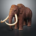 Realistic Brown Mammoth Sculpture With Long Curved Tusks Standing On Dark Surface