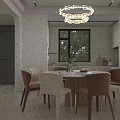 Modern Minimalist Cream Tone Living And Dining Room With Cozy Seats And Large Display Wall