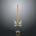 Detailed Fantasy Golden Sword With White Wing Decorations And Ornate Hilt Design