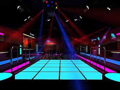Vibrant Bar Interior Featuring LED Dance Floor Neon Railings And Colorful Disco Lights 3d model