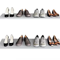 Stylish Assorted Shoes Display On Two Gray Shelves For Home Storage