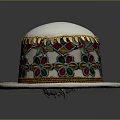 Elegant White Hat With Colorful Floral Patterns Golden Trim Sequins And Feather Accessory