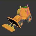 Detailed Orange Bulldozer 3D Model With Reflective Surface And Dark Background
