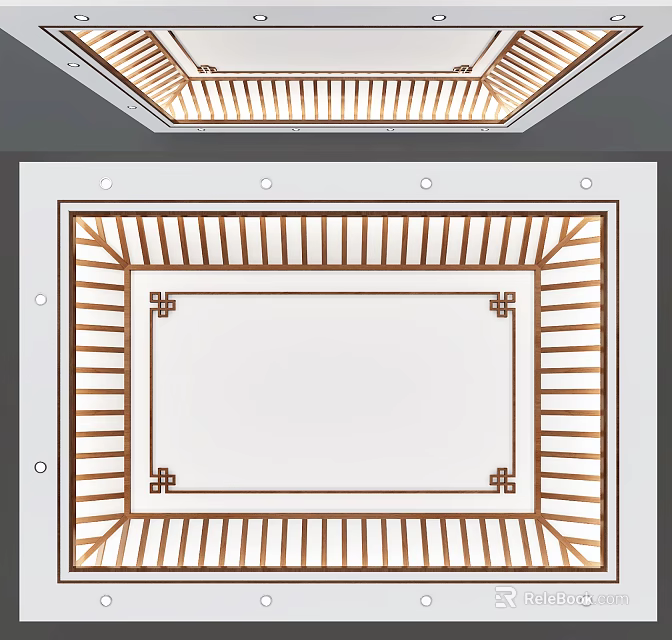 Traditional Chinese Wooden Ceiling Design With Decorative Frame And Grid Patterns 3d model