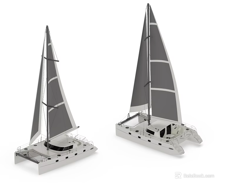 Modern Catamaran Yacht Designs In White And Gray 3d model 